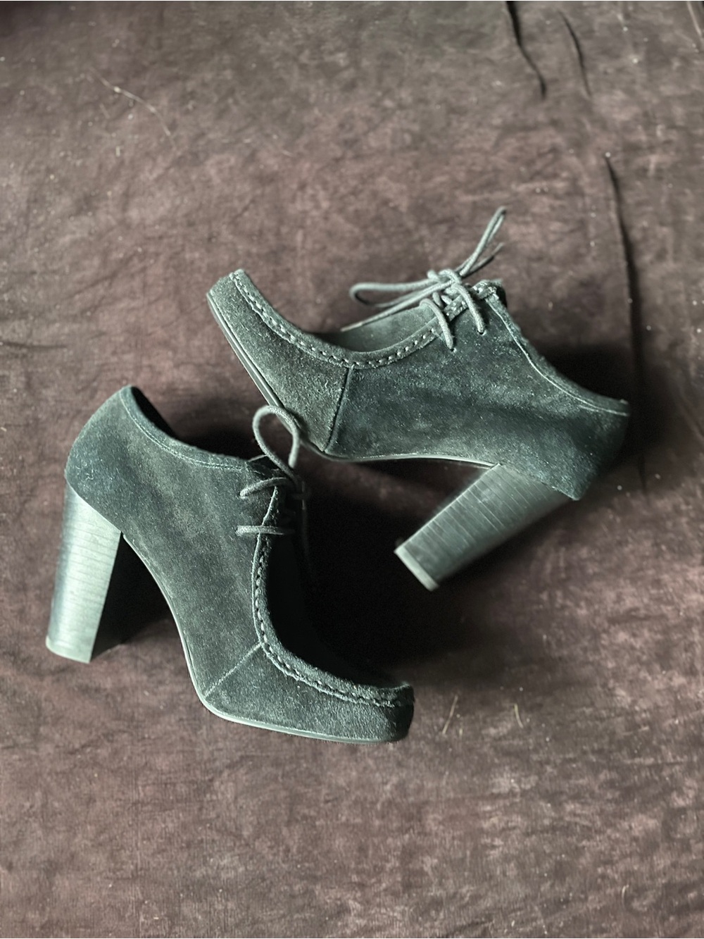 Ralph Lauren Black Suede Lace-Up Chunky Heel Pumps